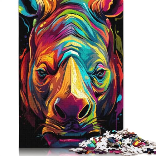 1000-teiliges Puzzle, Bunte Nashorn-Tiere, Puzzle für Kinder, Kartonpuzzle, Weihnachtspuzzle, Geschenke, Größe 38 x 26 cm von LiJianXXR