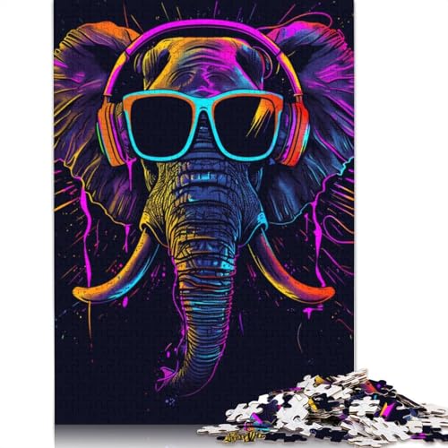 1000-teiliges Puzzle, Elefant mit Kopfhörern, Puzzle für Kinder, Kartonpuzzle, Lernspiele für Erwachsene und Kinder, Größe 38 x 26 cm von LiJianXXR