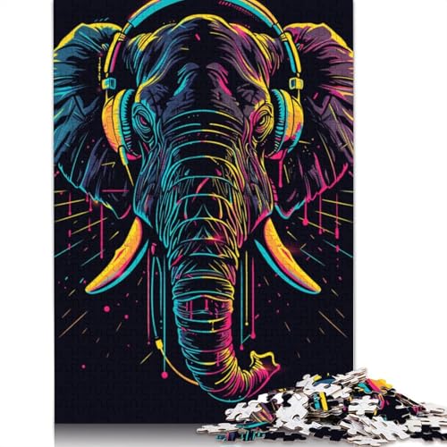 1000-teiliges Puzzle, Elefant mit Kopfhörern, Puzzle für Kinder, Kartonpuzzle, Lernspiele für Erwachsene und Kinder, Größe 38 x 26 cm von LiJianXXR