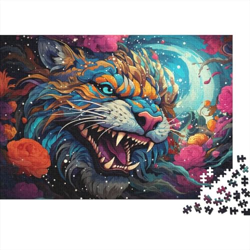 1000-teiliges Puzzle, Fantasie-Farbmalerei, Tiger-Puzzles für Erwachsene, Holzpuzzle, Lernspielzeug, Familienspiele, 50 x 75 cm von LiJianXXR