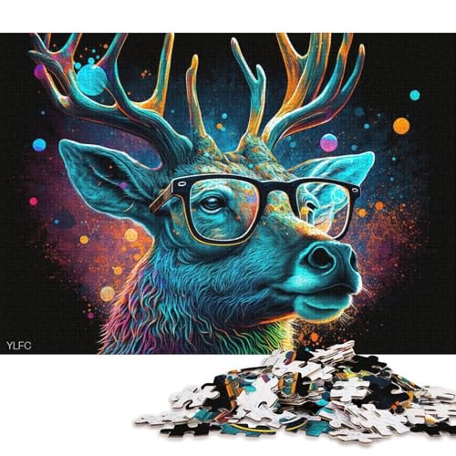 1000-teiliges Puzzle, Galaxie-Hirsch mit Brille, Puzzle für Erwachsene, Papppuzzle, tolles Geschenk für Erwachsene (Größe 38 * 26 cm) von LiJianXXR