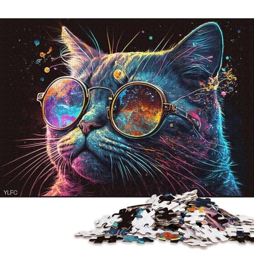 1000-teiliges Puzzle, Galaxie-Katze mit Brille, Puzzle für Erwachsene, Holzpuzzle, Lernspiel für Erwachsene und Kinder (Größe 75 * 50 cm) von LiJianXXR