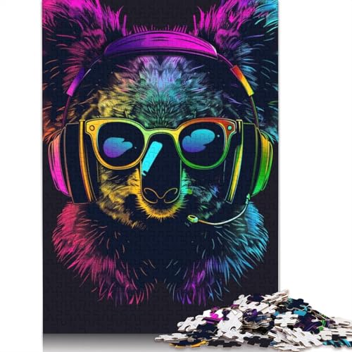 1000-teiliges Puzzle, Koala mit Kopfhörern und Sonnenbrille, Puzzle-Geschenk, Karton-Puzzle, Puzzles für Kindergeschenke, Größe 38 x 26 cm von LiJianXXR