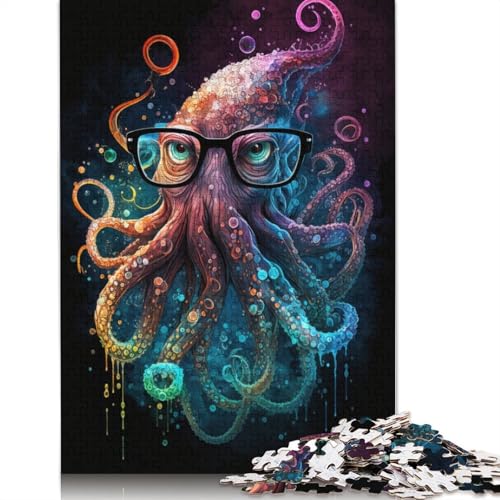 1000-teiliges Puzzle, Krake mit Brille, Puzzle-Geschenk, Karton-Puzzle, Puzzles für Kindergeschenke (Größe 38 x 26 cm) von LiJianXXR