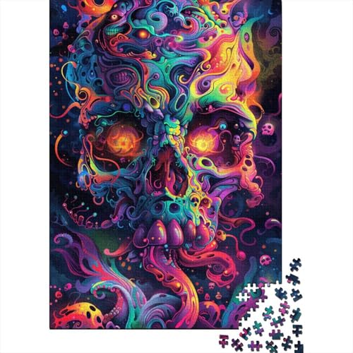 1000-teiliges Puzzle, Psychedelischer bunter Totenkopf, Puzzle für Erwachsene, Holzpuzzle, Lernspiele für Erwachsene und Kinder (Größe 75 x 50 cm) von LiJianXXR