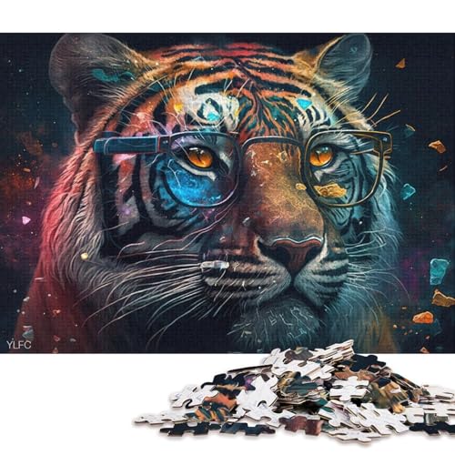 1000-teiliges Puzzle, Tiger mit Brille, Puzzle für Erwachsene, Papppuzzle, tolles Geschenk für Erwachsene (Größe 38 * 26 cm) von LiJianXXR