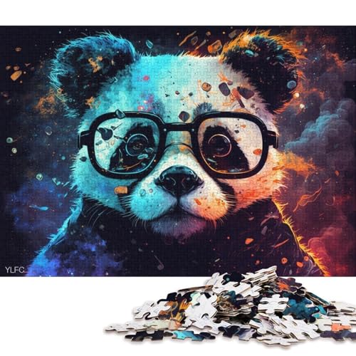 1000-teiliges Puzzle, bunter Panda mit Brille, Puzzle für Erwachsene, Kartonpuzzle, Lernspiel für Erwachsene und Kinder (Größe 38 * 26 cm) von LiJianXXR