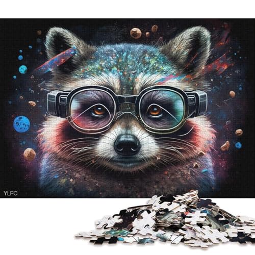 1000-teiliges Puzzle, bunter Waschbär mit Brille, Puzzle für Erwachsene, Kartonpuzzle, interessantes Puzzle zur Stressreduzierung (Größe 38 * 26 cm) von LiJianXXR