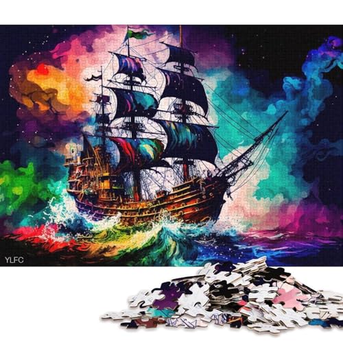 1000-teiliges Puzzle, buntes Piratenschiff-Puzzle für Erwachsene, Kartonpuzzle, Lernspiel für Erwachsene und Kinder (Größe 38 * 26 cm) von LiJianXXR