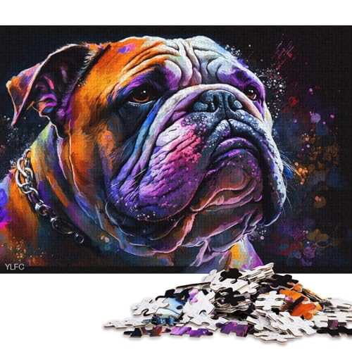 1000-teiliges Puzzle, farbenfrohes Bulldoggen-Puzzle für Erwachsene, Holzpuzzle, Lernspiel für Erwachsene und Kinder (Größe 75 * 50 cm) von LiJianXXR