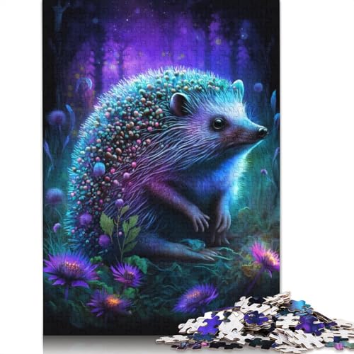 1000-teiliges Puzzle, verträumter Igel, Blumen, Holzpuzzle, tolles Geschenk für Erwachsene, Größe: 75 x 50 cm von LiJianXXR