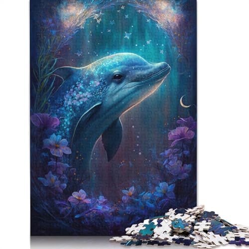 1000-teiliges Puzzle, verträumtes Delfin-Blumen-Puzzle für Erwachsene, Holzpuzzle, Lernspiele für Erwachsene und Kinder, Größe: 75 x 50 cm von LiJianXXR