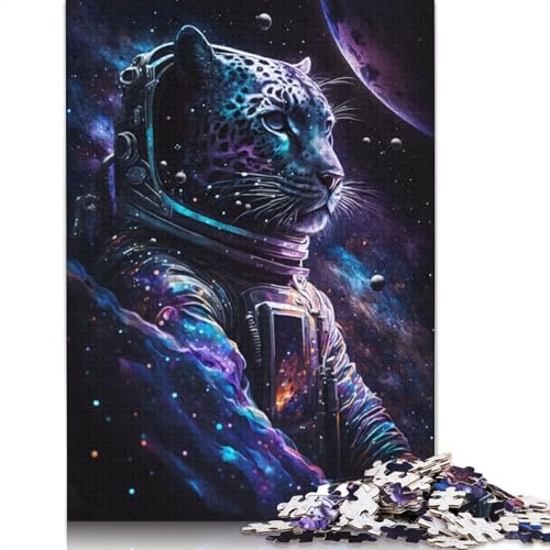 1000-teiliges Puzzle Astronaut Leopard für Kinder, Holzpuzzle, Lernspielzeug (Größe 75 x 50 cm) von LiJianXXR