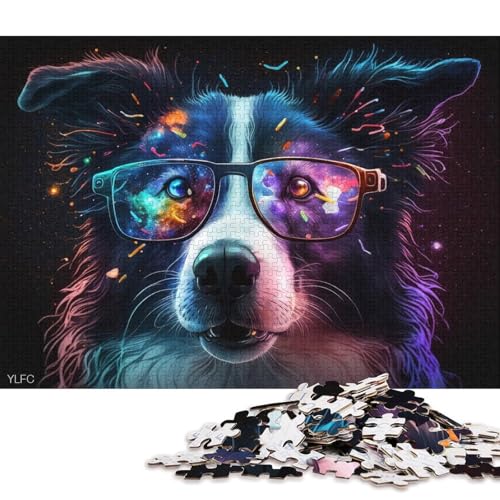 1000-teiliges Puzzle Border Collie mit Brille, Puzzle für Erwachsene, Kartonpuzzle, Lernspiele, Heimdekorationspuzzle (Größe 38 * 26 cm) von LiJianXXR