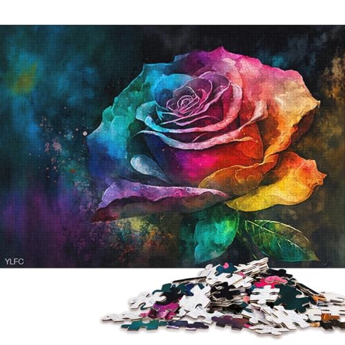 1000-teiliges Puzzle Bunte Rose, Puzzle für Erwachsene, Kartonpuzzle, Lernspiele, Heimdekorationspuzzle (Größe 38 * 26 cm) von LiJianXXR