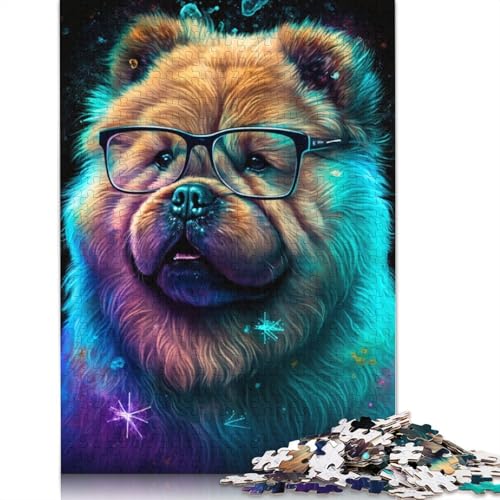 1000-teiliges Puzzle Chow-Chow mit Brille, Puzzle aus Karton, pädagogisches Puzzle zum Stressabbau, Spielzeug-Puzzle (Größe 38 x 26 cm) von LiJianXXR