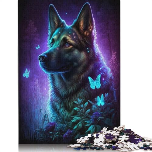 1000-teiliges Puzzle Deutscher Schäferhund – Blumen-Galaxie – Puzzle für Erwachsene, Karton-Puzzle, Lernspiel für Erwachsene und Kinder, Größe: 38 x 26 cm von LiJianXXR