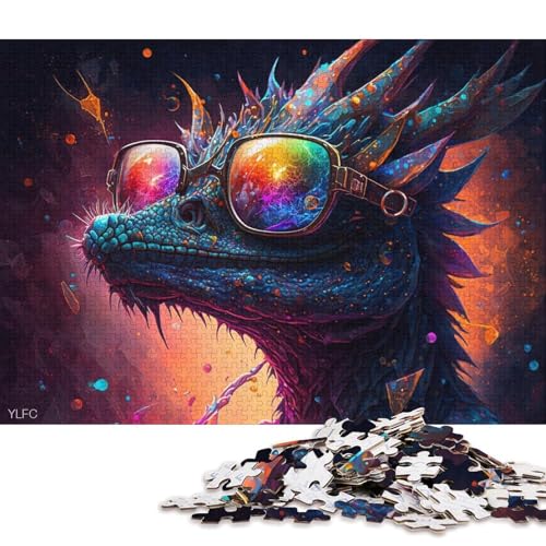 1000-teiliges Puzzle Drache mit Brille, Puzzle für Erwachsene, Kartonpuzzle, Lernspiel für Erwachsene und Kinder (Größe 38 * 26 cm) von LiJianXXR