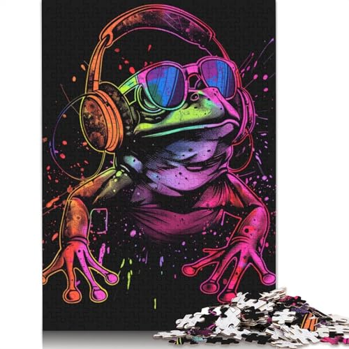 1000-teiliges Puzzle Frosch mit Kopfhörern, Puzzle für Kinder, Kartonpuzzle, Lernspiele für Erwachsene und Kinder, Größe 38 x 26 cm von LiJianXXR