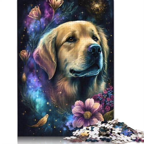 1000-teiliges Puzzle Golden Retriever-Blumenpuzzle für Kinder, Holzpuzzle, Lernspiele für Erwachsene und Kinder (Größe 75 x 50 cm) von LiJianXXR