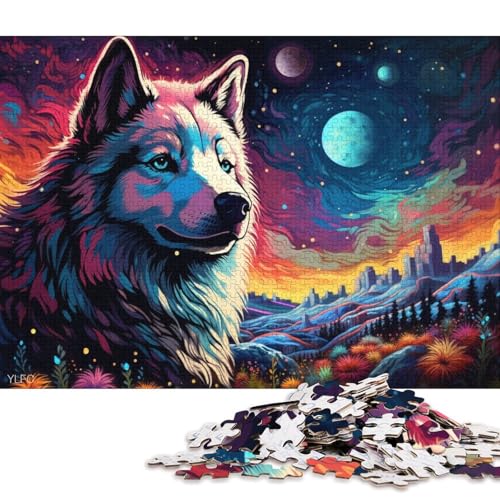 1000-teiliges Puzzle Husky im Weltraum, Puzzles für Erwachsene und Kinder, Holzpuzzle, Spielzeug, Denkspiel 75x50cm/1000 Teile von LiJianXXR