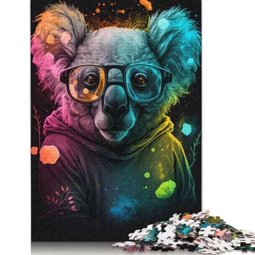 1000-teiliges Puzzle Koala mit Brille für Erwachsene und Kinder, Kartonpuzzle, Lernspiel, Größe: 38 x 26 cm von LiJianXXR