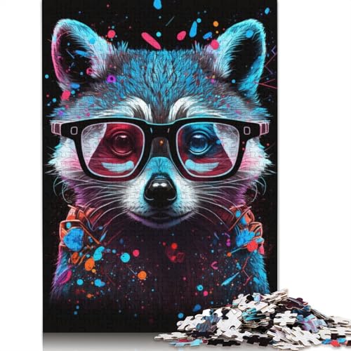 1000-teiliges Puzzle Kosmischer Waschbär mit Brille, Puzzle für Erwachsene, Kartonpuzzle, Lernspiel für Erwachsene und Kinder, Größe: 38 x 26 cm von LiJianXXR