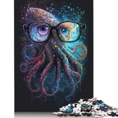 1000-teiliges Puzzle Krake mit Brille, Puzzle für Erwachsene, Kartonpuzzle, Lernspiel für Erwachsene und Kinder, Größe: 38 x 26 cm von LiJianXXR