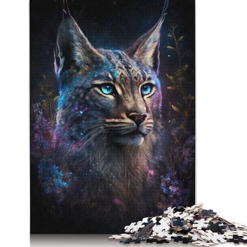 1000-teiliges Puzzle Luchs-Blumen-Galaxie-Puzzle für Kinder, Holzpuzzle, Lernspiel für Erwachsene und Kinder, Größe: 75 x 50 cm von LiJianXXR