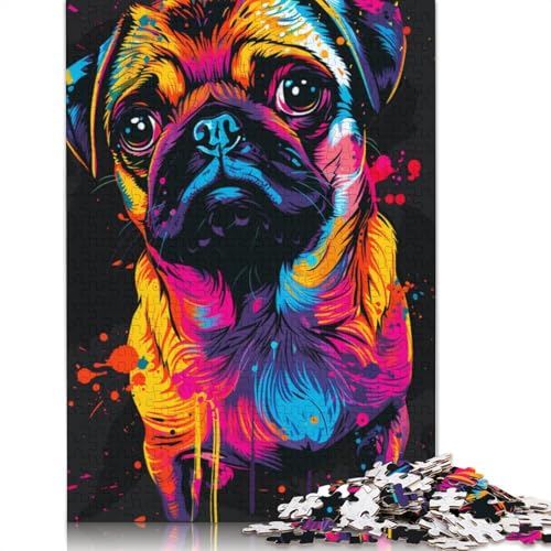 1000-teiliges Puzzle Mops-Hund – Kunstpuzzle für Kinder, Kartonpuzzle, Lernspiele für Erwachsene und Kinder, Größe 38 x 26 cm von LiJianXXR