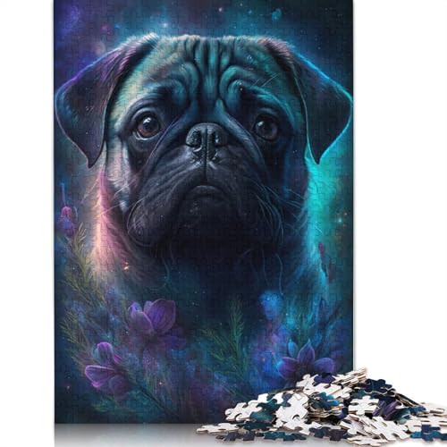 1000-teiliges Puzzle Mops mit Blumen, Puzzle für Erwachsene, Kartonpuzzle, Familienpuzzlespiel (Größe 38 x 26 cm) von LiJianXXR