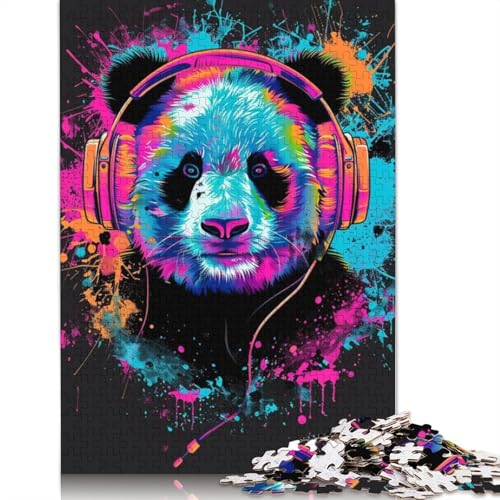 1000-teiliges Puzzle Panda mit Kopfhörern, Puzzle für Erwachsene, Kartonpuzzle, interessantes Puzzle zur Stressreduzierung, Größe 38 x 26 cm von LiJianXXR