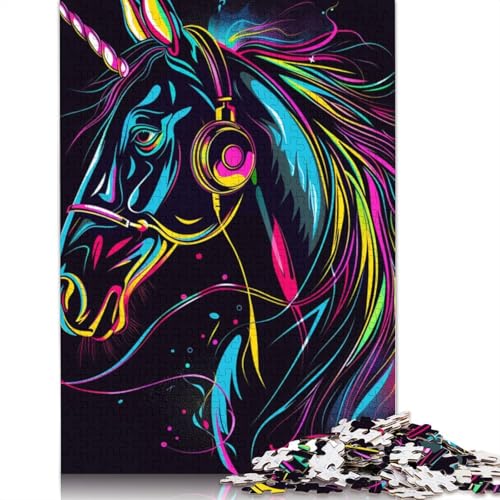 1000-teiliges Puzzle Pferd mit Sonnenbrille, Neon-Puzzle für Erwachsene, Karton-Puzzle, Familienspiele, Größe 38 x 26 cm von LiJianXXR