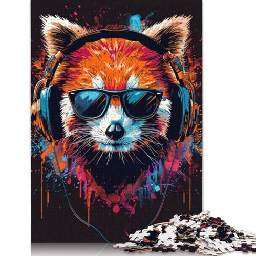 1000-teiliges Puzzle Roter Panda mit Kopfhörern, Puzzles für Papppuzzles, Lernspiele, Heimdekorationspuzzle, Größe 38 x 26 cm von LiJianXXR