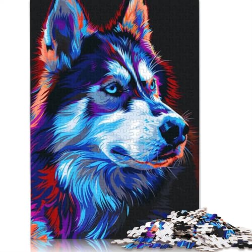 1000-teiliges Puzzle Siberian Husky in Neonfarben, Puzzles für Papppuzzles, Lernspiele, Heimdekorationspuzzle, Größe 38 x 26 cm von LiJianXXR