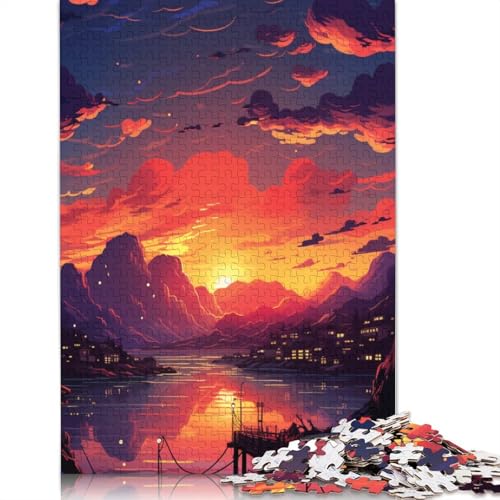 1000-teiliges Puzzle Sonnenuntergang über der Stadt mit Bäumen, Puzzle für Karton, Familienaktivität, Größe 38 x 26 cm von LiJianXXR