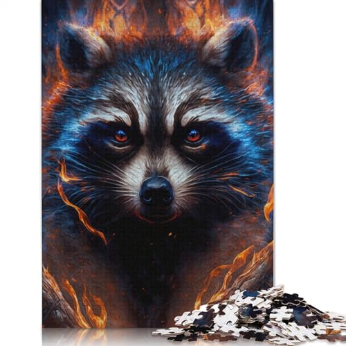 1000-teiliges Puzzle Waschbär-Feuer für Erwachsene, Holzpuzzle, tolles Geschenk für Erwachsene, Größe: 75 x 50 cm von LiJianXXR