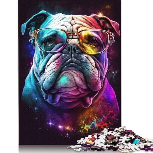 1000-teiliges Puzzle für Erwachsene, Bulldogge mit Brille, Puzzle für Erwachsene, Holzpuzzle, Lernspiel, Größe: 75 x 50 cm von LiJianXXR