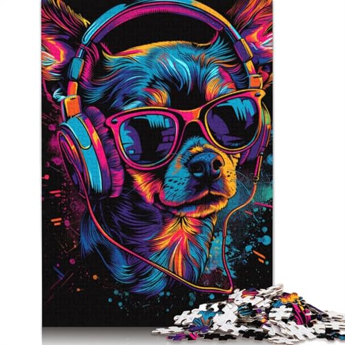 1000-teiliges Puzzle für Erwachsene, Chihuahua DJ Neon, Puzzle für Erwachsene, Kartonpuzzle, anspruchsvolles Spiel, Größe 38 x 26 cm von LiJianXXR