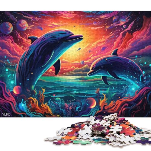 1000-teiliges Puzzle für Erwachsene, Delfine im Weltraum, Puzzle für Erwachsene, Papppuzzle, tolles Geschenk für Erwachsene 38x26cm/1000 Teile von LiJianXXR