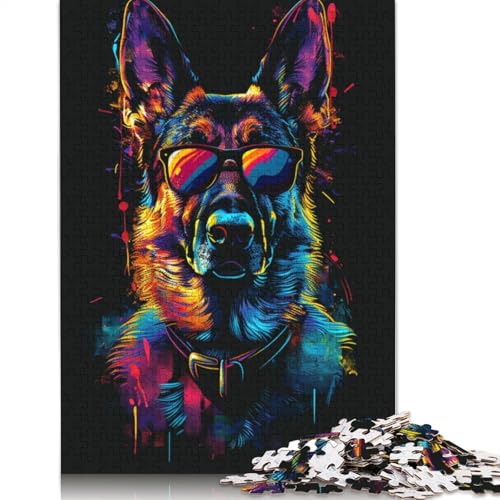 1000-teiliges Puzzle für Erwachsene, Deutscher Schäferhund, DJ, Neon, Puzzle für Erwachsene, Holzpuzzle, Lernspiel für Erwachsene und Kinder, Größe 75 x 50 cm von LiJianXXR