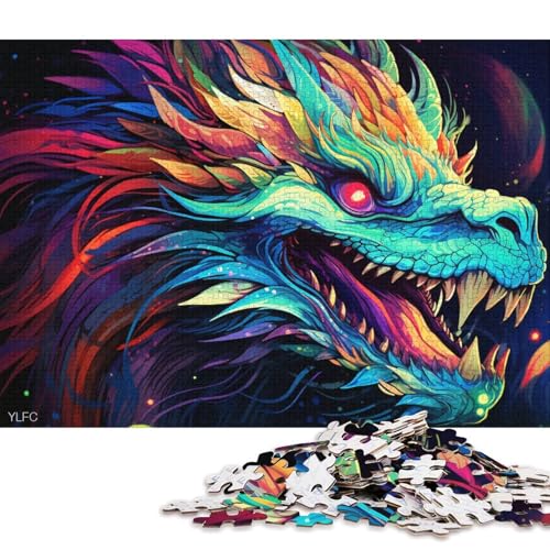 1000-teiliges Puzzle für Erwachsene, Drache im Weltraum, Puzzle für Erwachsene, Kartonpuzzle, Lernspiel, Herausforderungsspielzeug 38x26cm/1000 Stück von LiJianXXR