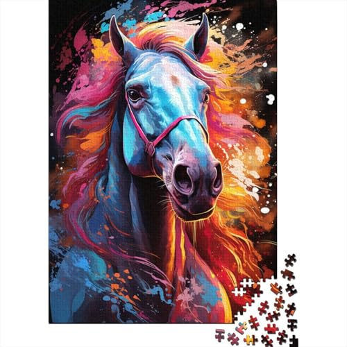 1000-teiliges Puzzle für Erwachsene, Farbmalerei, Pferde-Puzzle für Kinder, Holzpuzzle, Puzzle für Erwachsene, Lernspiel, Herausforderungsspielzeug, 50 x 75 cm von LiJianXXR