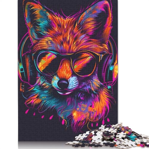 1000-teiliges Puzzle für Erwachsene, Fuchs mit Sonnenbrille, Puzzle für Erwachsene und Kinder, Holzpuzzle, Heimdekoration, Puzzle, Größe 75 x 50 cm von LiJianXXR