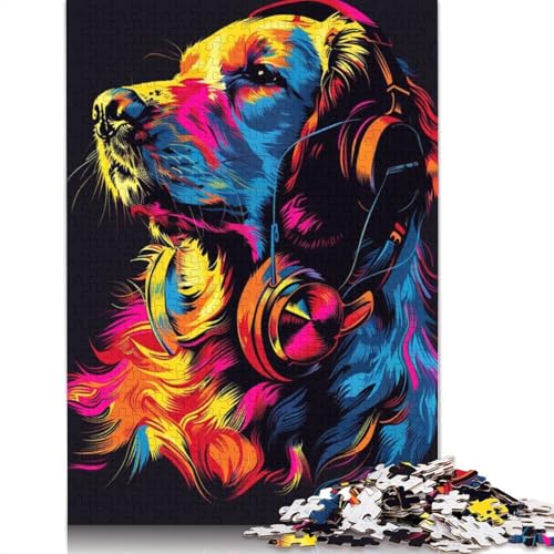 1000-teiliges Puzzle für Erwachsene, Golden Retriever mit Kopfhörern, Puzzle für Erwachsene, Kartonpuzzle, Lernspiel, Herausforderungsspielzeug, Größe 38 x 26 cm von LiJianXXR