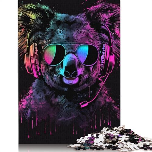 1000-teiliges Puzzle für Erwachsene, Koala mit Kopfhörern und Sonnenbrille, Puzzle für Erwachsene, Holzpuzzle, Lernspiel für Erwachsene und Kinder, Größe 75 x 50 cm von LiJianXXR