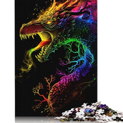 1000-teiliges Puzzle für Erwachsene, Neon-Drache-Puzzle für Erwachsene, Papppuzzle für Familienspaß und Spieleabend, Größe 38 x 26 cm von LiJianXXR