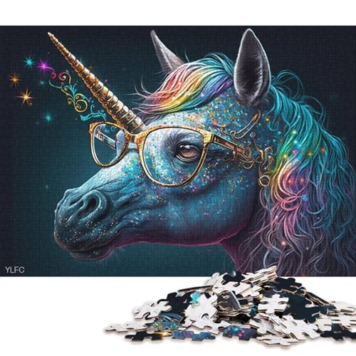 1000-teiliges Puzzle für Erwachsene, Puzzle-Geschenke, Einhorn mit Brille, Puzzle für Holzpuzzle, Heimdekoration, Puzzle-Spielzeug (Größe 75 * 50 cm) von LiJianXXR