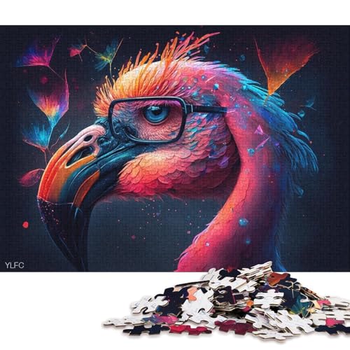 1000-teiliges Puzzle für Erwachsene, Puzzle-Geschenke, Flamingo mit Brille, Puzzle für Karton, Puzzle für Heimdekoration, Puzzle-Spielzeug (Größe 38 * 26 cm) von LiJianXXR