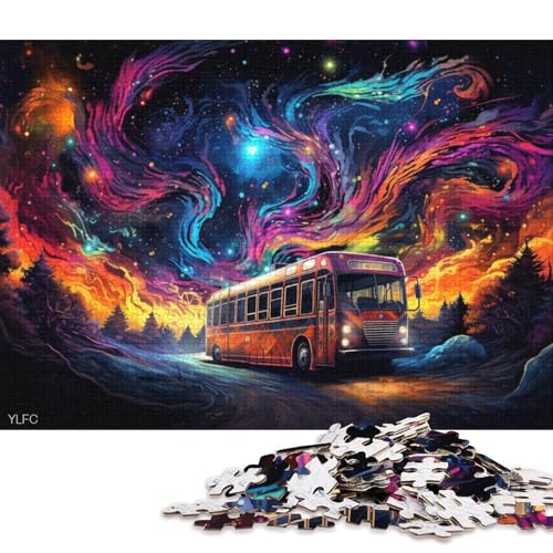 1000-teiliges Puzzle für Erwachsene, Regenbogen-Bus-Puzzle, Holzpuzzle, Lernspielzeug, Familienspiele 75x50cm/1000 Teile von LiJianXXR